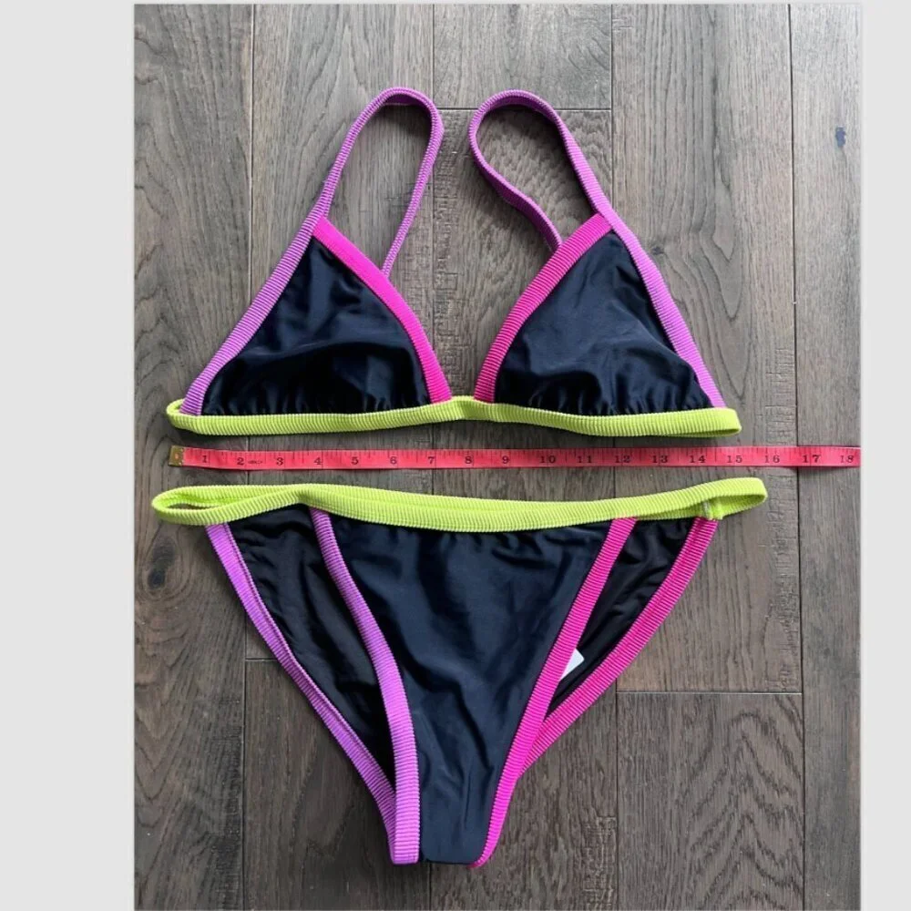 Beach Riot Mika Becca Bikini Set NWT Black Multi Swimwear Size Large Two Piece - Picture 5 of 6